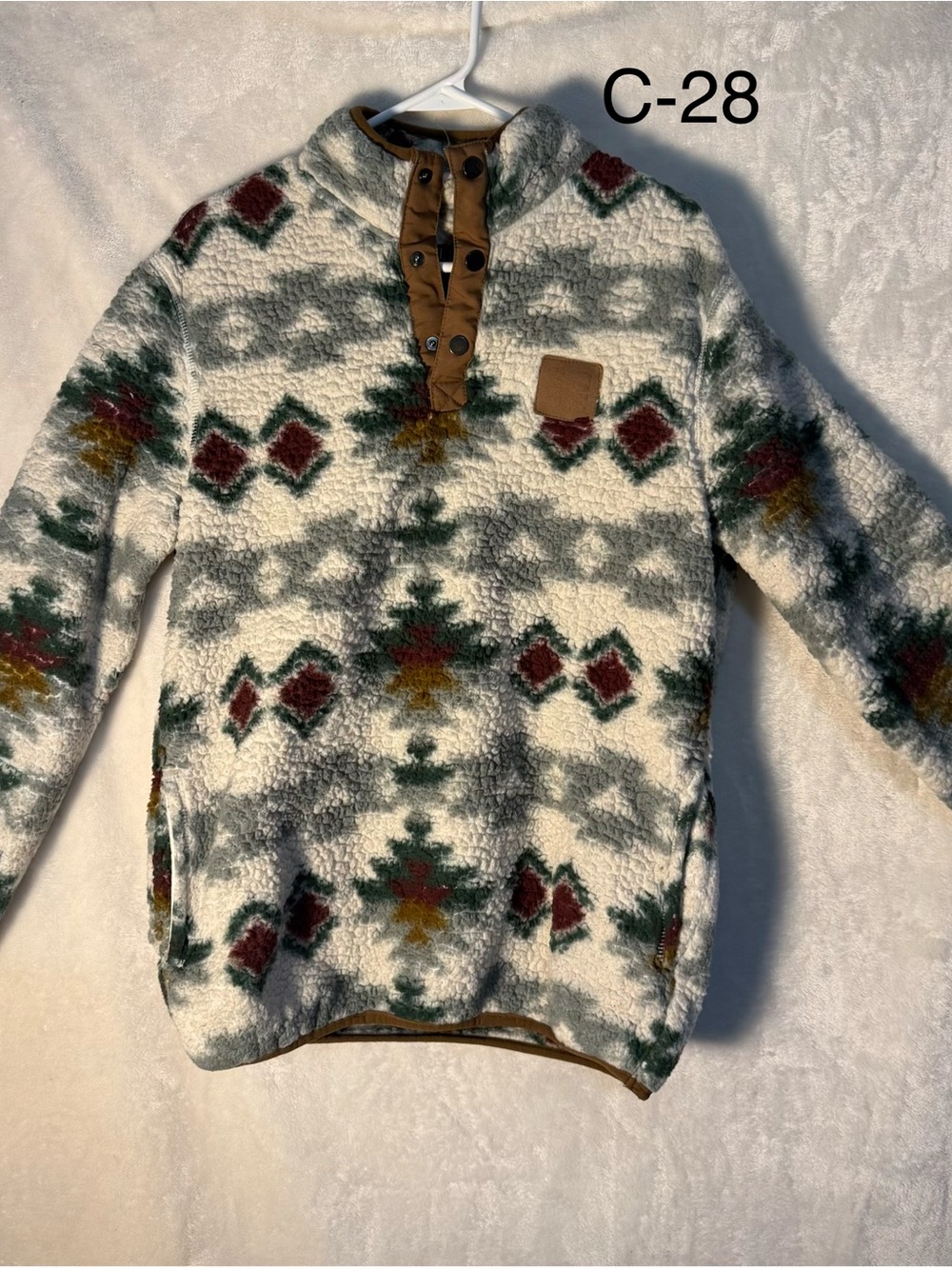 Home Free men’s Sherpa Pullover Sweater - Cream with Multicolor Aztec Pattern